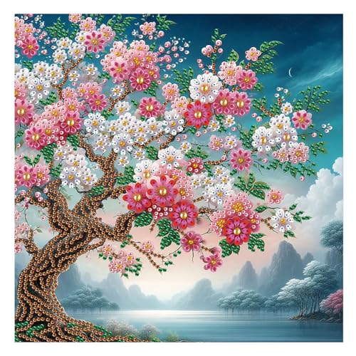 Image of AiYuanzsh Special Shape Diamond Painting Kits for Adults, 5D Crystal Rhinestone Diamond Art Landscape Tree Canvas, DIY Paint by Diamonds Unique Craft Kits, Sparkling Diamond Art Wall Decor