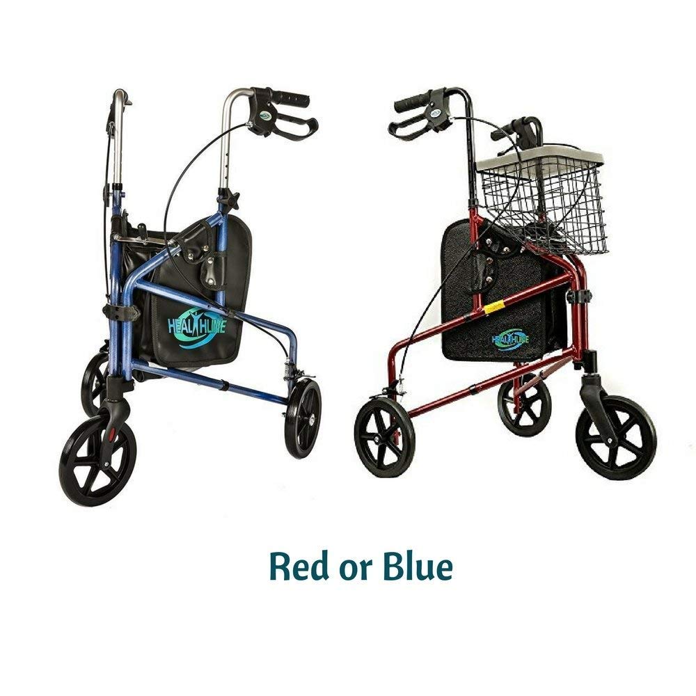 HEALTHLINE 3 Wheel Rollator Walker for Seniors, Foldable Lightweight