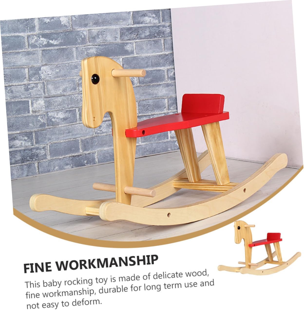 Wooden Rocking Horse Chair for Safe Natural Material Riding Easy to Assemble Educational Horse-Shaped Plaything for