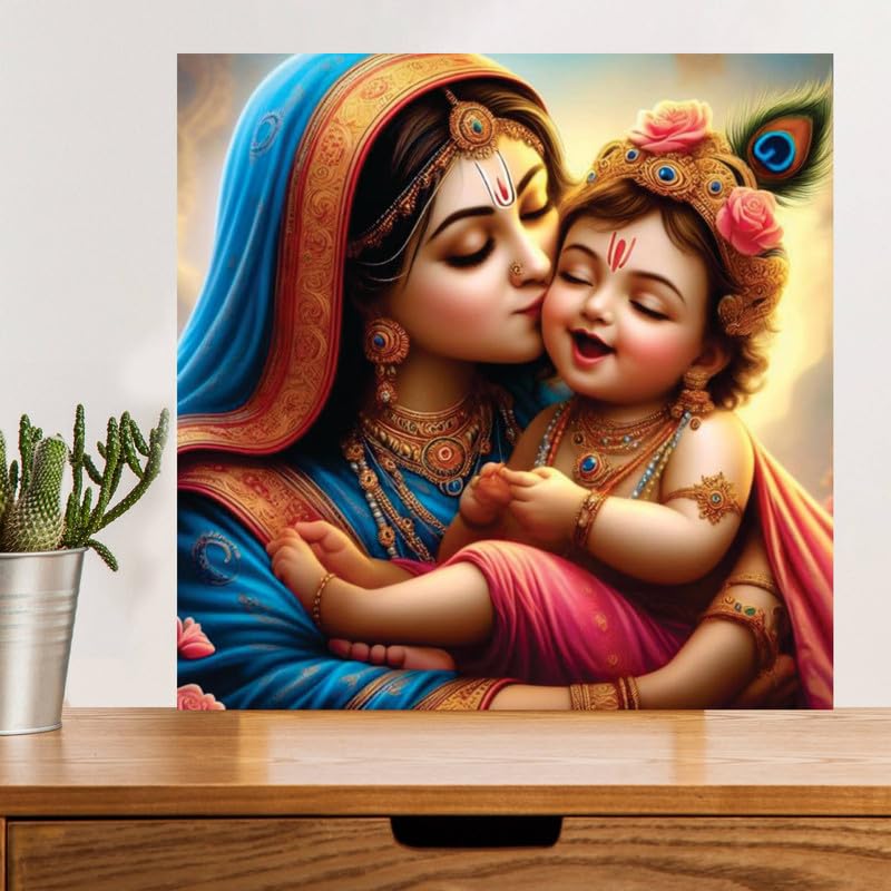 Image of British Terminal Cute little Bal Gopal Baby God Krishna| Kanha Ji | Laddu Lord Makhan Chor Painting Religious Poster for Pregnant Women for wall (matt thin vinyl,sticker,multicolor,unframed)| bj28