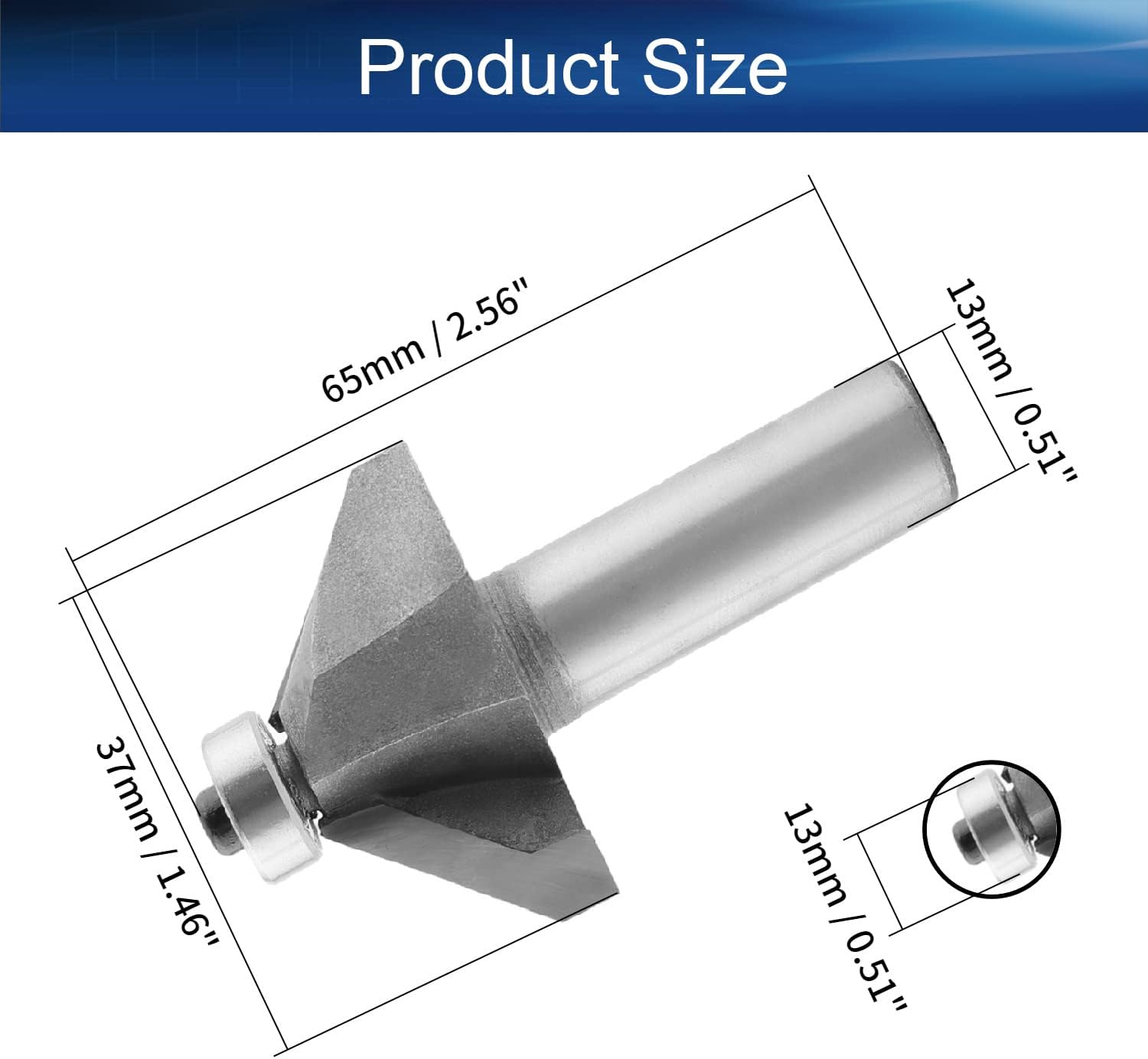 Auniwaig 1/2x3/4 inch 45 Degree Chamfer Router Bit High Carbon Steel with Bearing for Carpentry Woodworking Cutter Tool 1ps