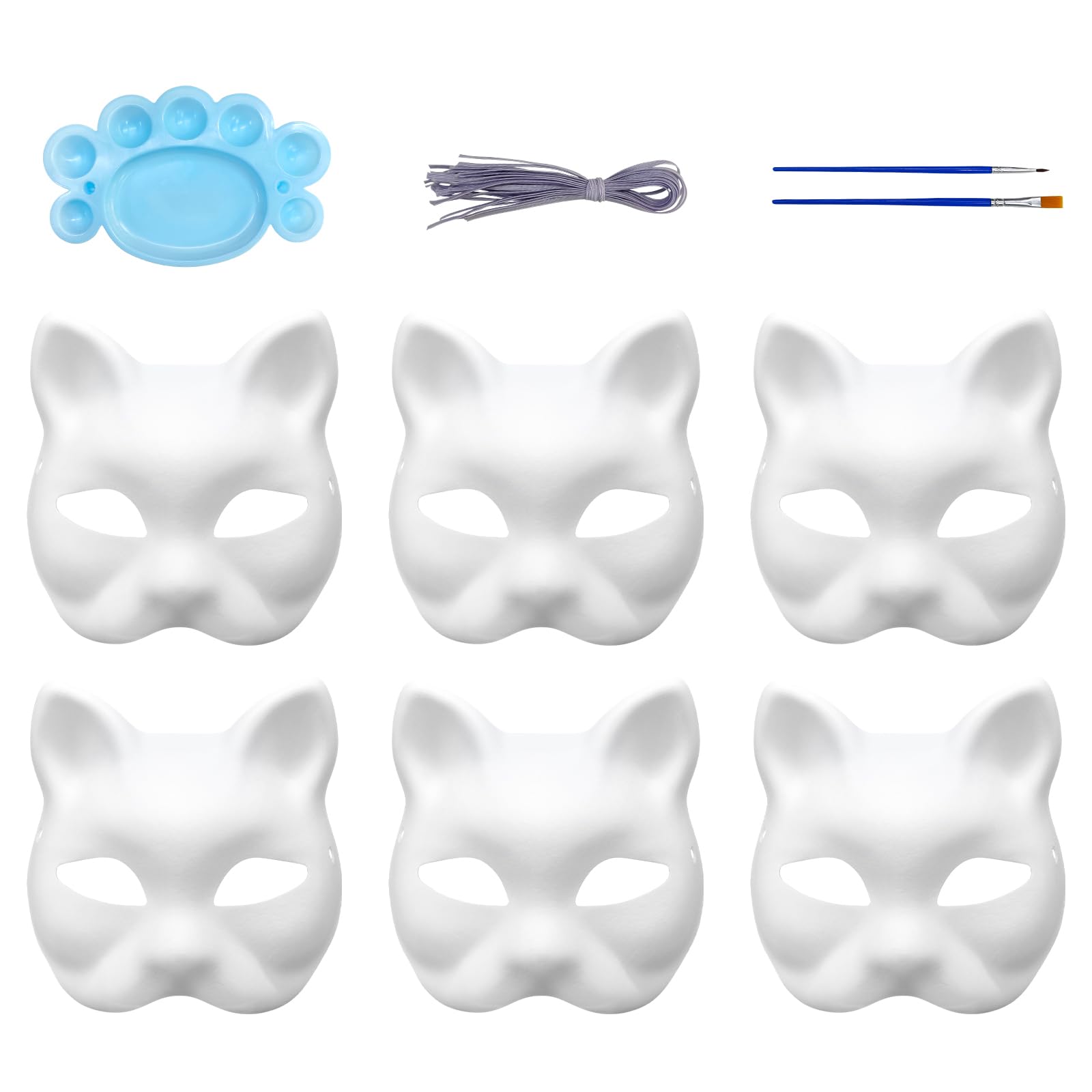 Qavctw 6pcs Cat Mask to Decorate DIY Paint Masquerade Mask Costume Prop for Carnival Cosplay Party Favors