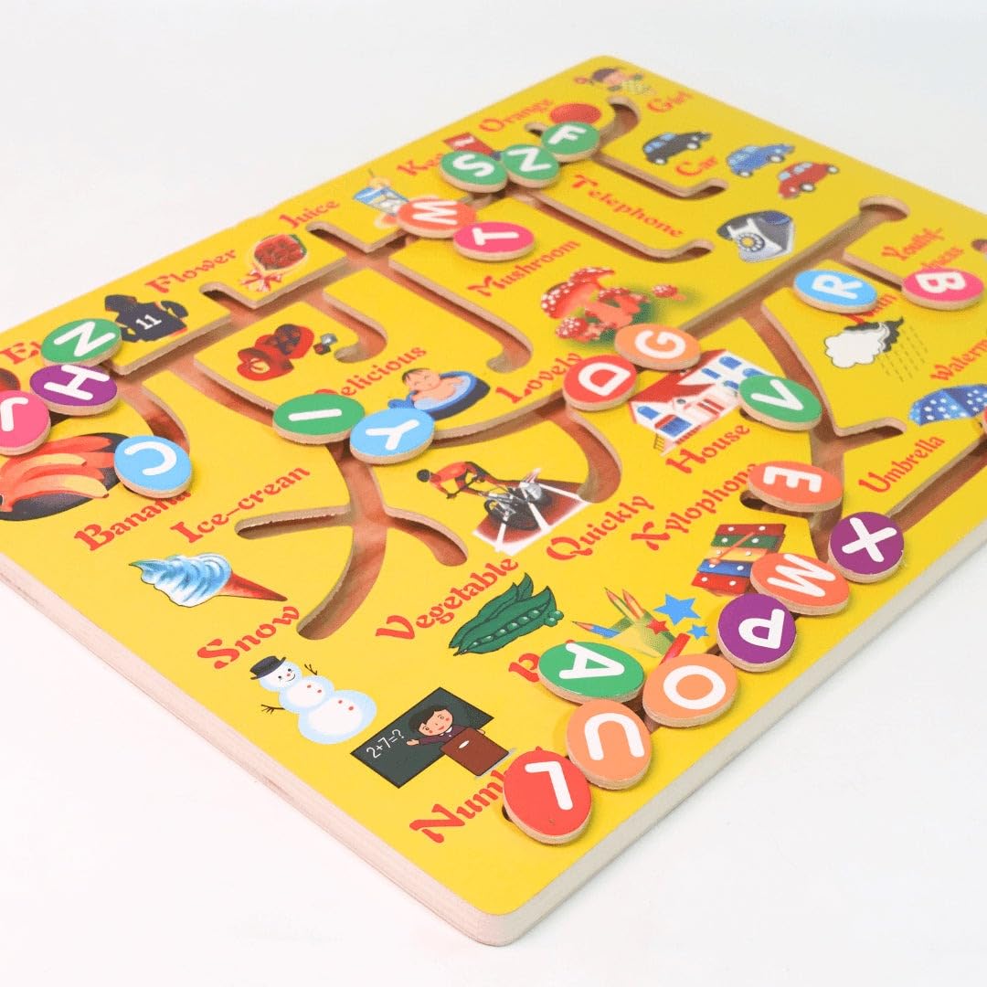 Tiny Toys Wooden Alphabet Slider Maze Board, ABC 26 Letters Moving Match Puzzle Learning Board, Problem Solving, Path-Finding, Alphabet & Word Recognition - Alphabet Maze(Yellow) (B0D86TLH97) Amazon Price History, Amazon Price Tracker