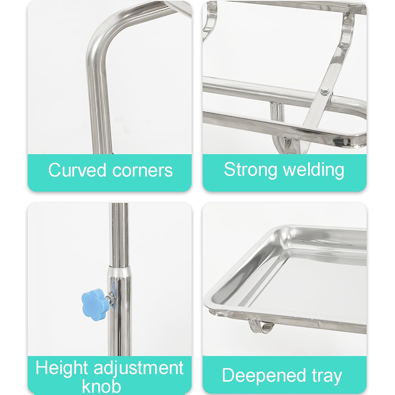 Carro de Bandeja Móvil de Acero Inoxidable Mayo, Altura Ajustable de 85 a 120 cm, para Laboratorio, Clínica, Salón de Belleza(60x40x(85-120) cm)