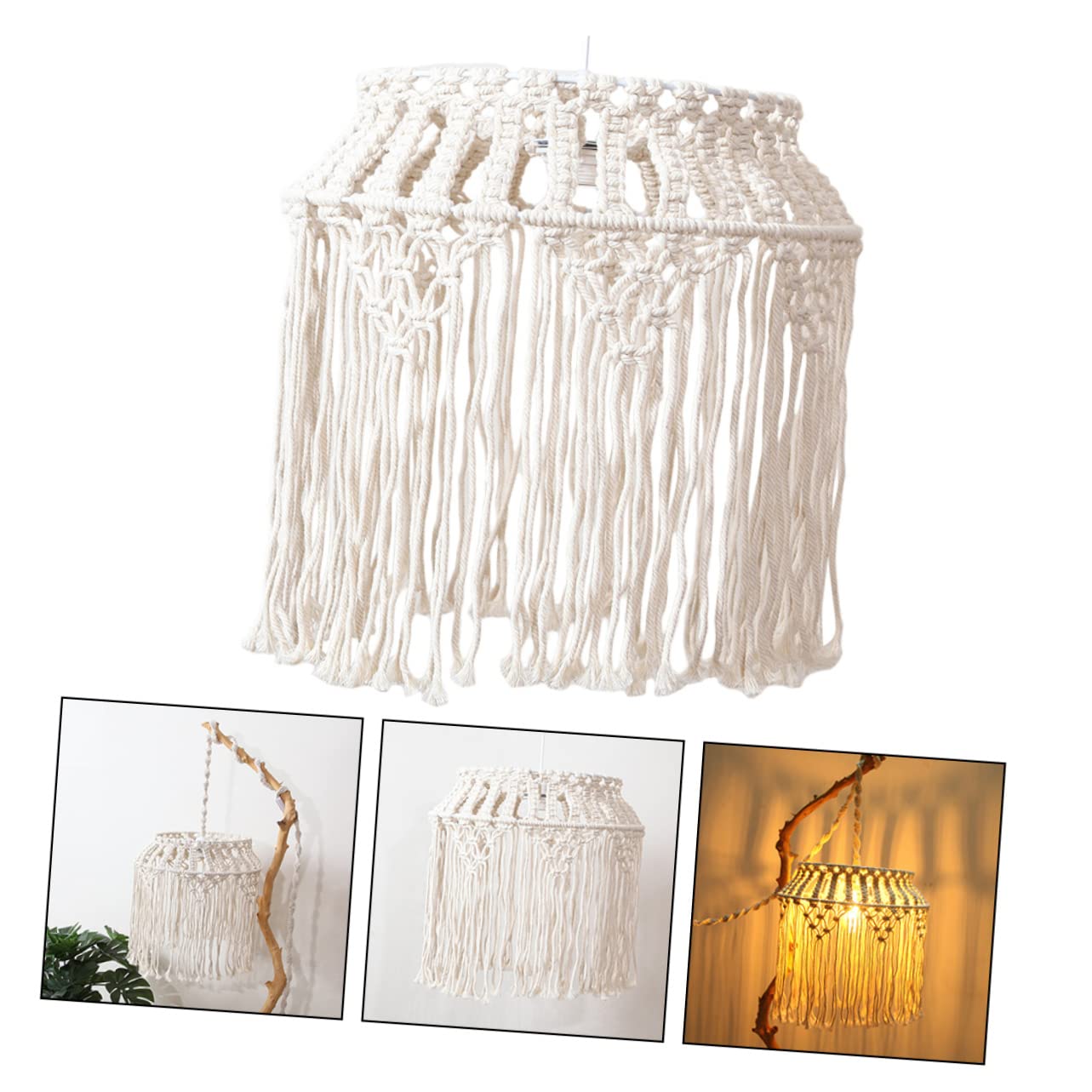 Paralume Beige a Sospensione in Corda di Cotone Intrecciata