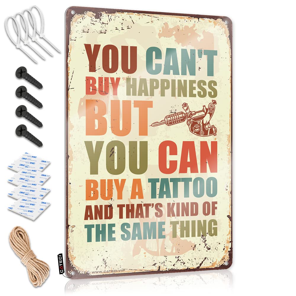 HELIOFORGE Hot Beer Tin Sign You Can'T Buy Happiness But Can A Tattoo Sign Backyard Bar Sign Tin Bar Signs(20X30CM)