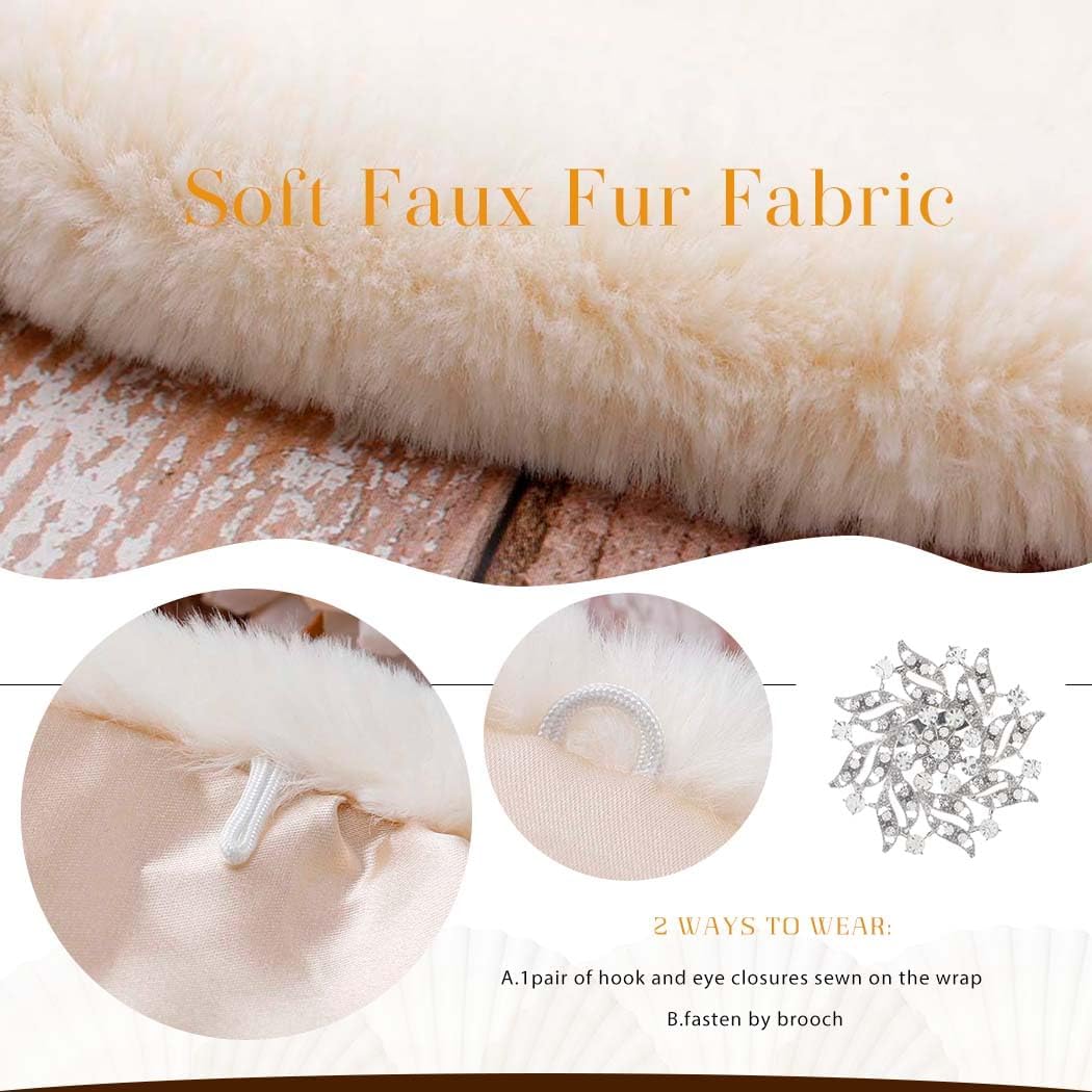 Yalice Women's Wedding Faux Fur Shawl and Wrap Bridal Fur Stole Fur Scarf for Bride and Bridesmaids - Image 4