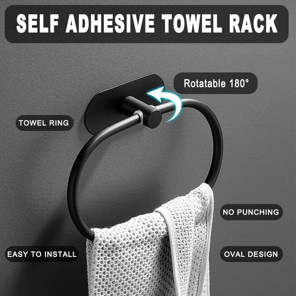 Anneau Porte-Serviettes Sans Perçage, Porte-Serviettes Rond, Porte- Serviettes de Salle de Bain en Acier Inoxydable, Adhésif Breveté, Porte-Serviettes Autocollant, Crochet Porte-Serviettes Autocollant