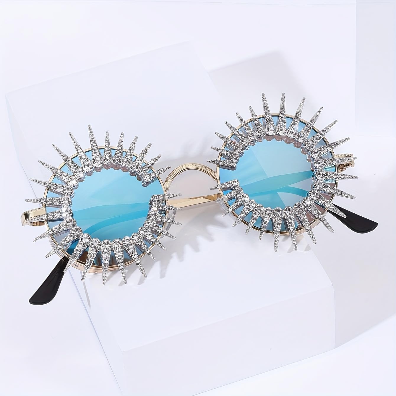 Sparkling Geometric Round-Frame Sunglasses with rhinestones Accents for Beach, Party & Daily Wear - Image 2