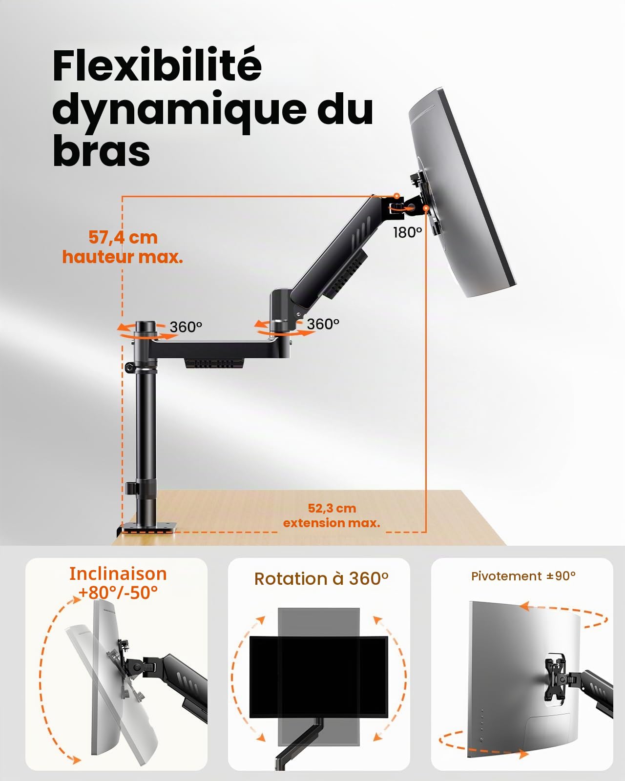ErGear Support Ecran PC Réglable 13-34 Pouces 9 kg VESA 75x75/100x100 mm Noir