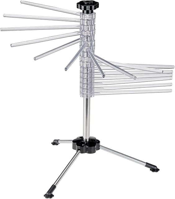 Westmark Pasta Drying Rack, With 16 Rods, Foldable, Plastic/Stainless Steel, Height: 47 Cm, Pasta-Tree, Silver/Transparent, 61332260