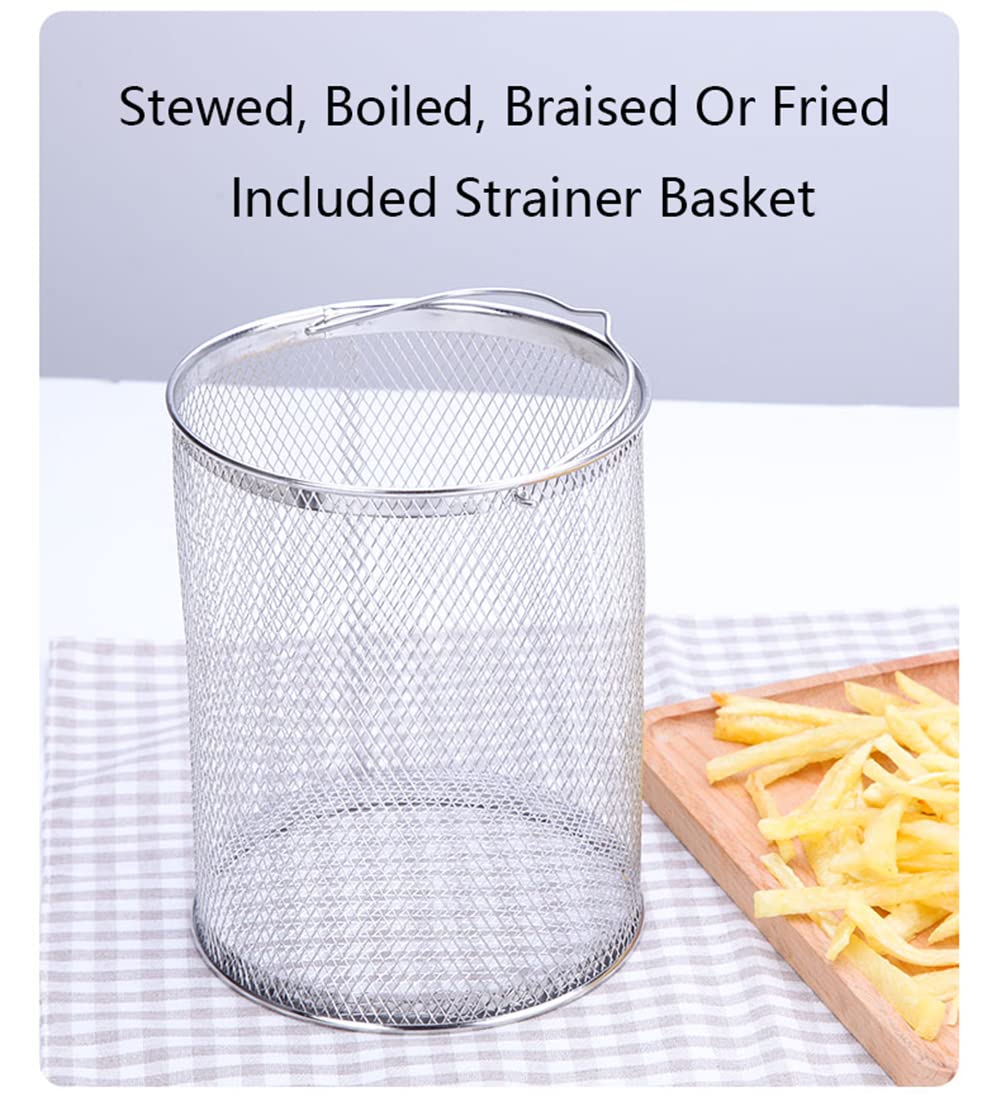 4,2 l Spargeltopf, 304 Edelstahl, Spargel-Gemüse-Dampfgarer, Nudelkocher, Öl-Frittierpfanne mit Korb und Deckel für Zuhause, Küche, Restaurant, Kochgeschirr (Silber)