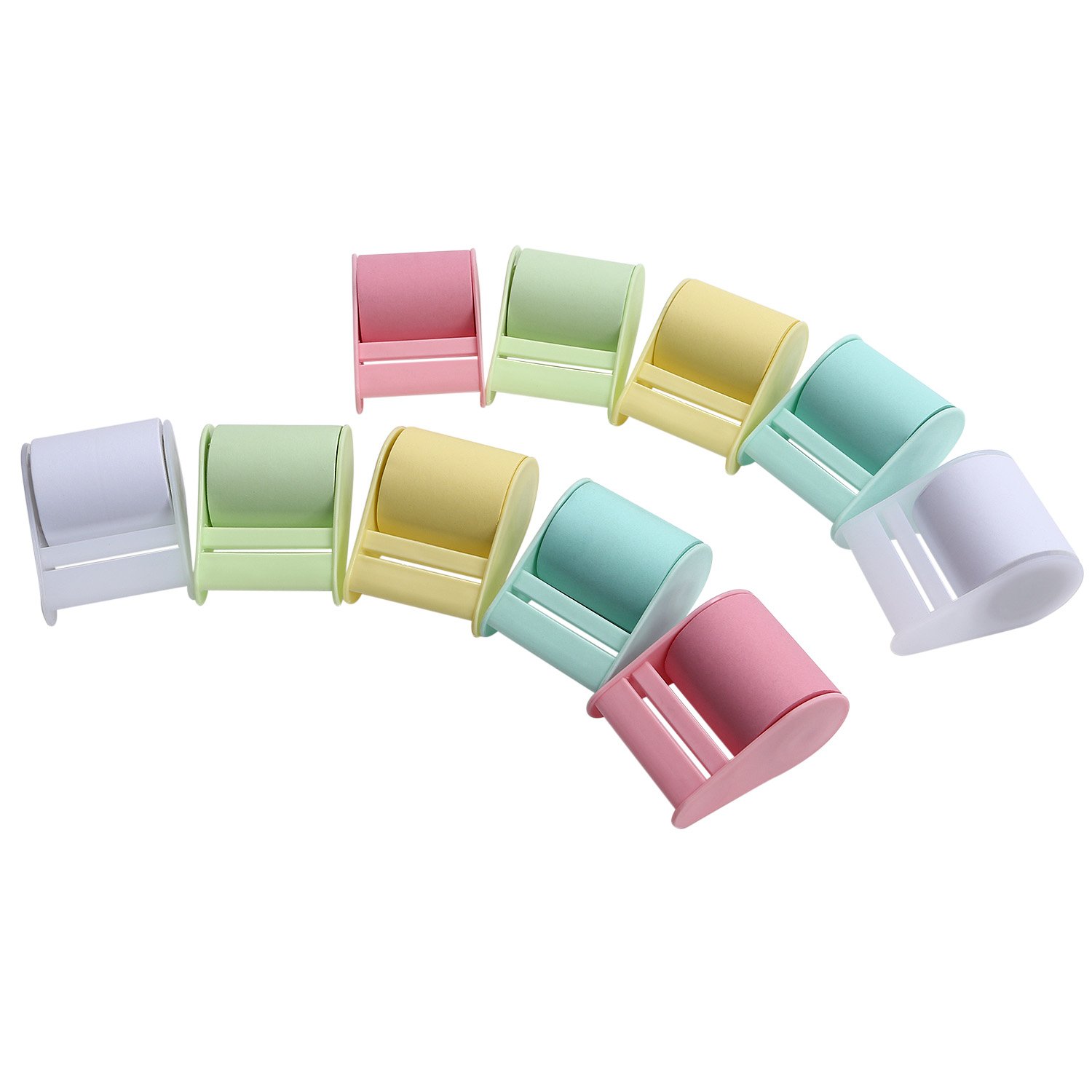 Adaman Assorted Color Roll Adhesive Notes, 12pc Sticky Paper Notes Style Craft Tape Dispensers - Office/Study Note Stickers