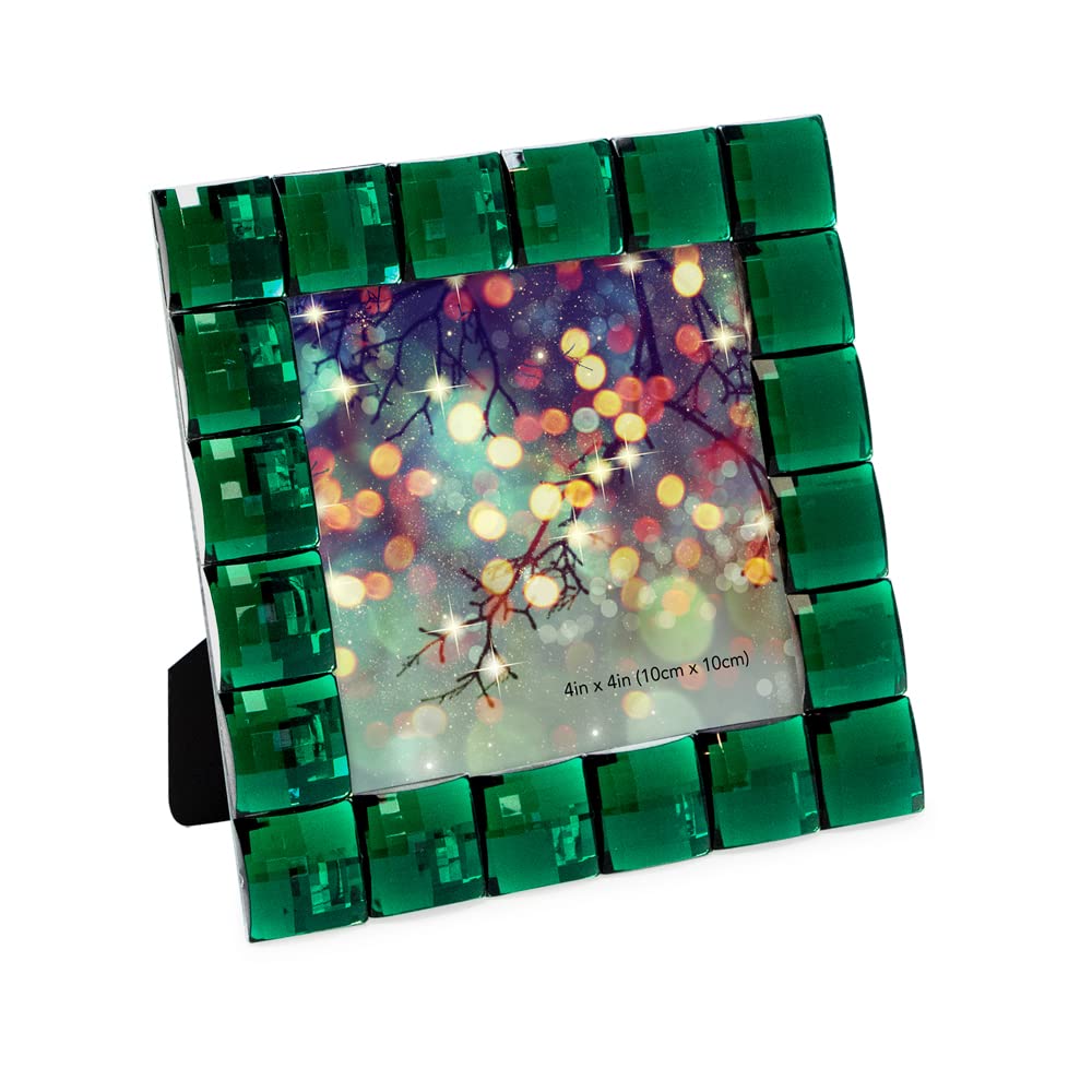 Isaac Jacobs Decorative Sparkling Jewel Picture Frame, Photo Display & Home Décor (4x4, Emerald Green)