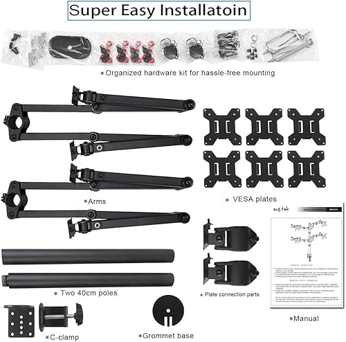 Miniatura 6 de Suptek Monitor LCD LED hexagonal de pie, soporte de escritorio extra alto de 31.5 pulgadas, soporte totalmente ajustable para 6seis pantallas de