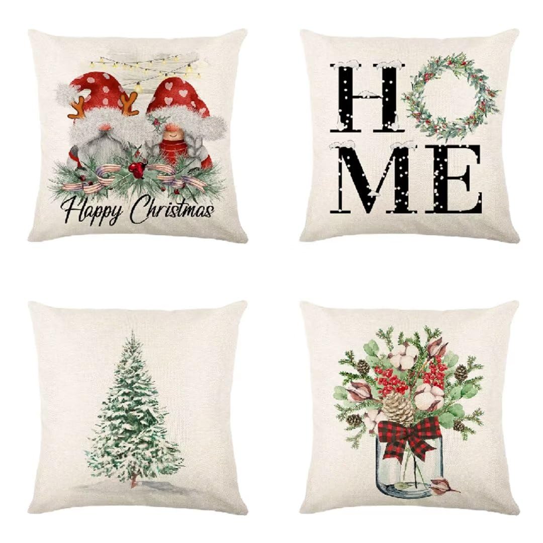 Funda de Almohada 50x50 cm Flor Fundas Cojines Sofa Juego de 4 Funda Cojin Super Suave Almohada Cojin, Navidad Funda Cojines Cama con Cremallera Oculta Cojines Grandes para Sala de Estar Sofá R421