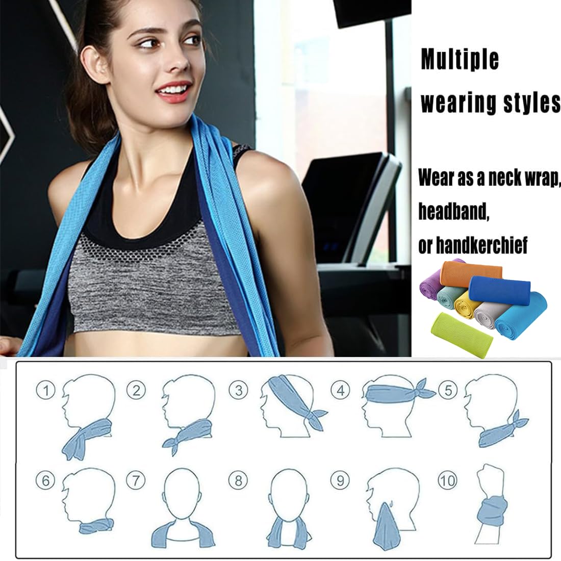 Kühlendes Mikrofaser-nackenhandtuch, Weich, Atmungsaktiv, Schnelltrocknend, Hält Kühl, Ideal Für Heißes Wetter, Yoga, Golf, Fitnessstudio, Laufen, Outdoor-Sportarten, 8 Pcs M