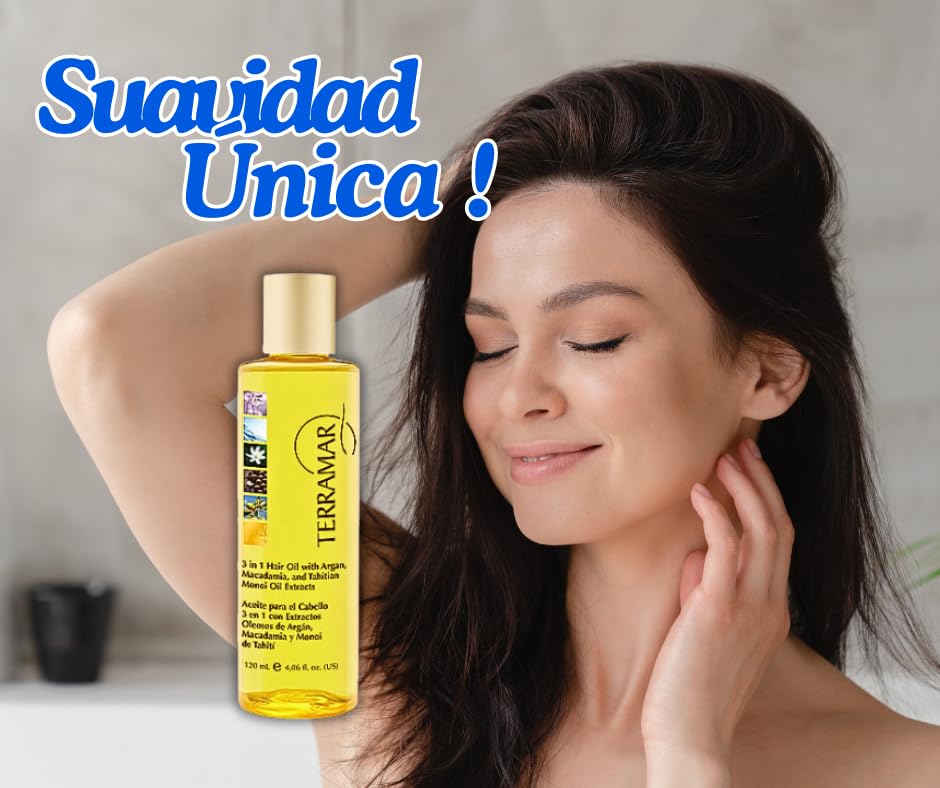 Generic Aceite para el Cabello 3 en 1 TerramarBrands con Ingredientes Naturales con Extractos Oleosos de Argán, 120 ml. / 4,06 fl. oz, Clear