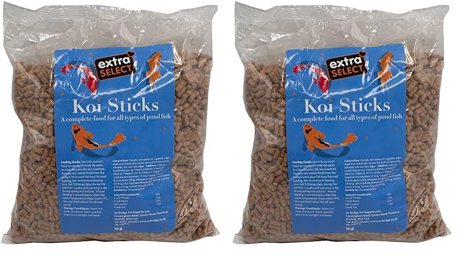 Extra SelectKoi Sticks - Complete Pond Fish Food for Koi, Promotes Vibrant Colour & Healthy Nutrition - 2 x 1kg Bags