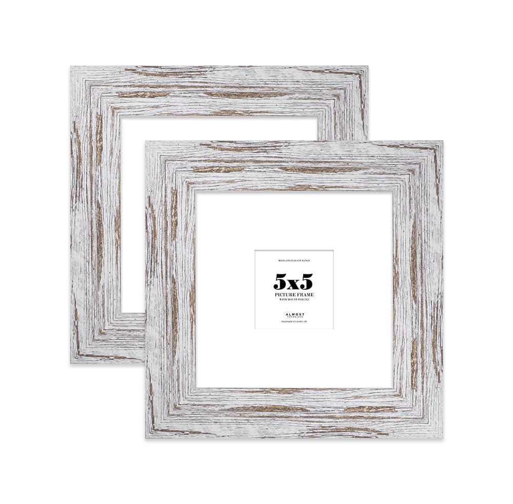5x5" Distressed Wood Square Frame With Mount for 2x2" Pictures 28mm Edge Frame Display with Wall Hooks and Kickstand, 2 Pack โ image 1