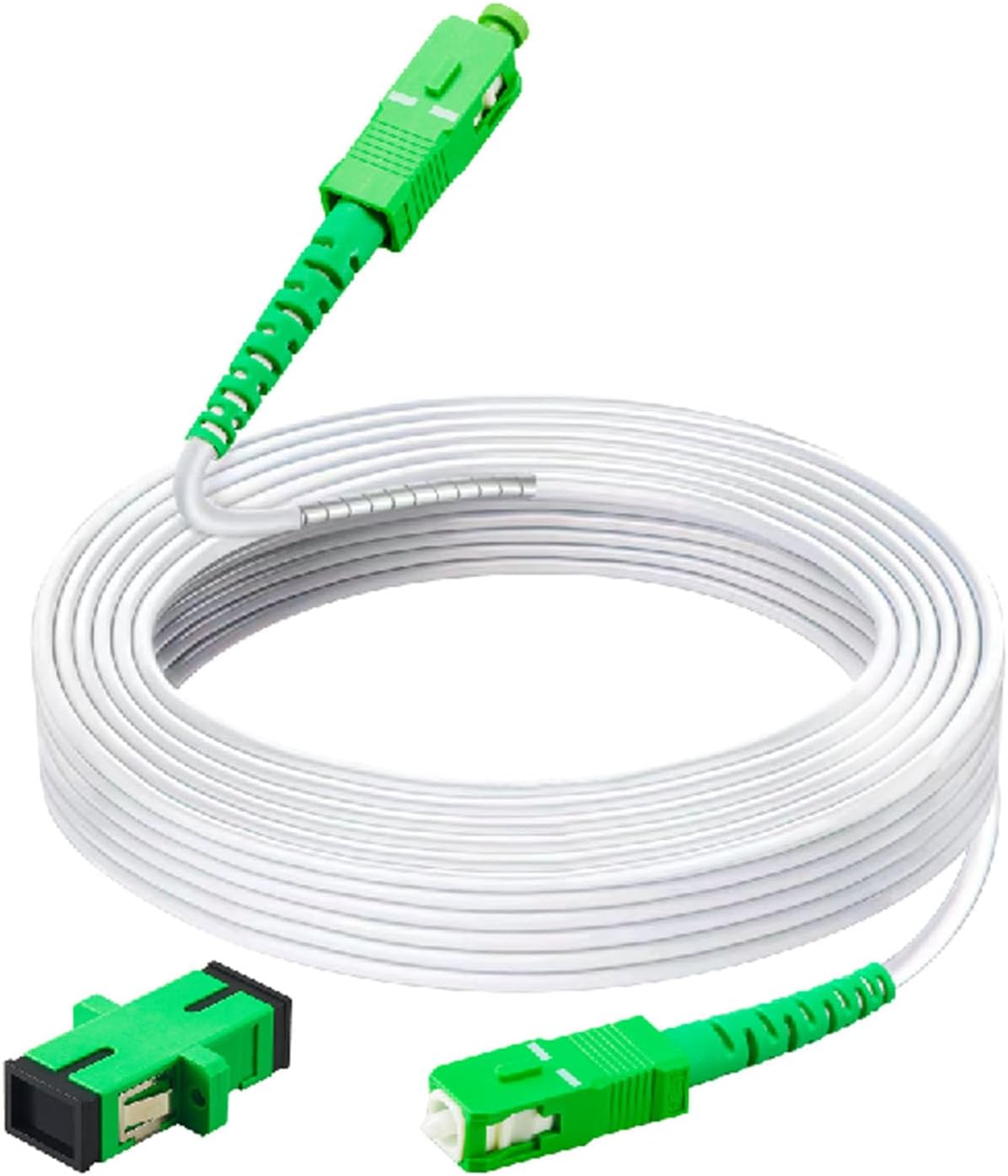 Simplex SC/APC to SC/APC Fiber Optic Internet Cable，Single Mode Armored Fiber Optical Patch Cord，9/125um OS1/OS2 Compatible Att Fiber Cable LSZH White (3m/10ft)