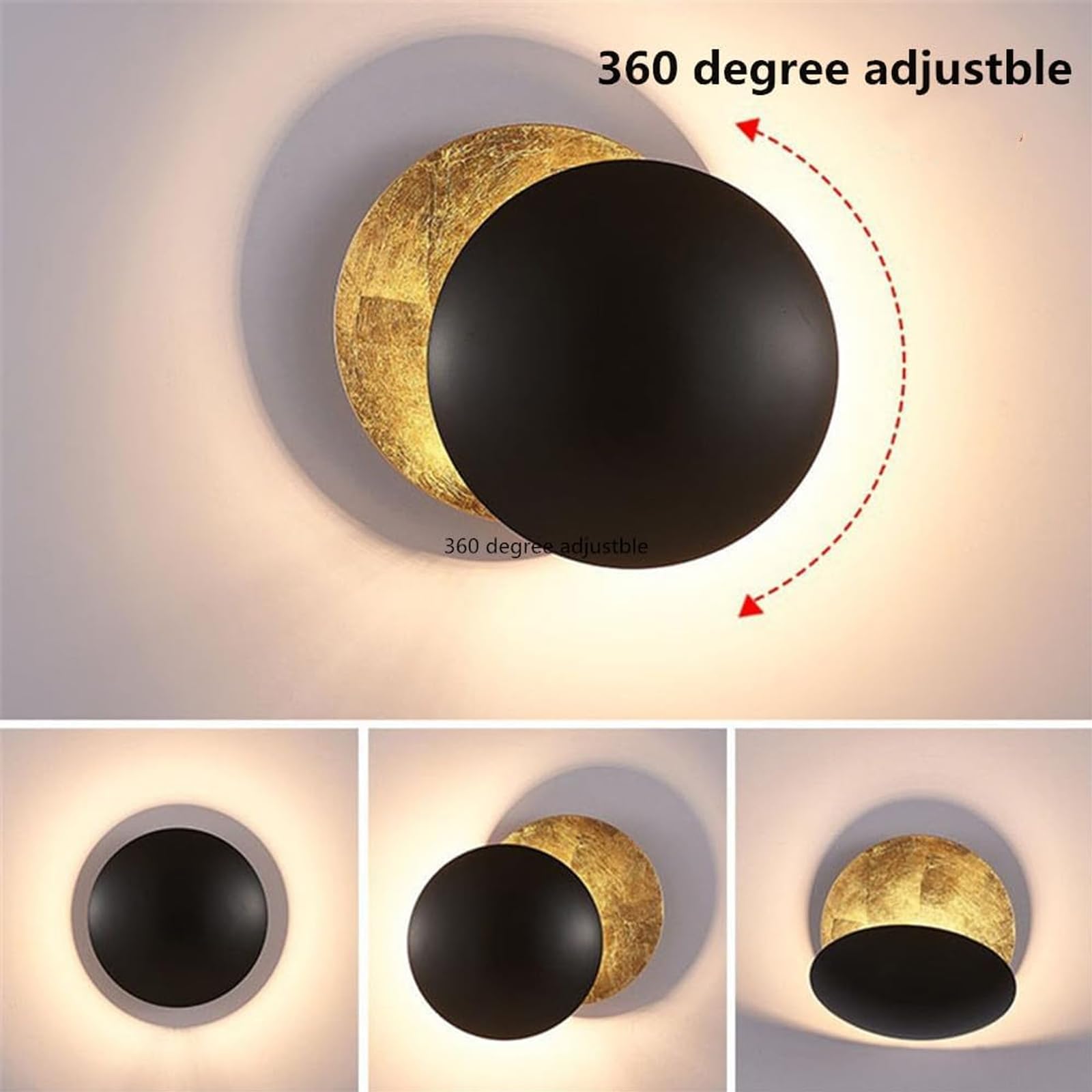 ULUKQZWJ Gold Brass Indoor Ambient Wall Lamp,Modern LED Round Wall Lamp Rotatable Wall Sconce Gold Brass Indoor Ambient Wall Lamp for Aisle Hallway Corridor Bedside Living Room