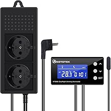 KETOTEK PID Thermostat for Reptiles Greenhouse Aquarium Digital Dimmable Socket Thermostat with Day Night Timer Digital Plug Temperature Controller with Probe