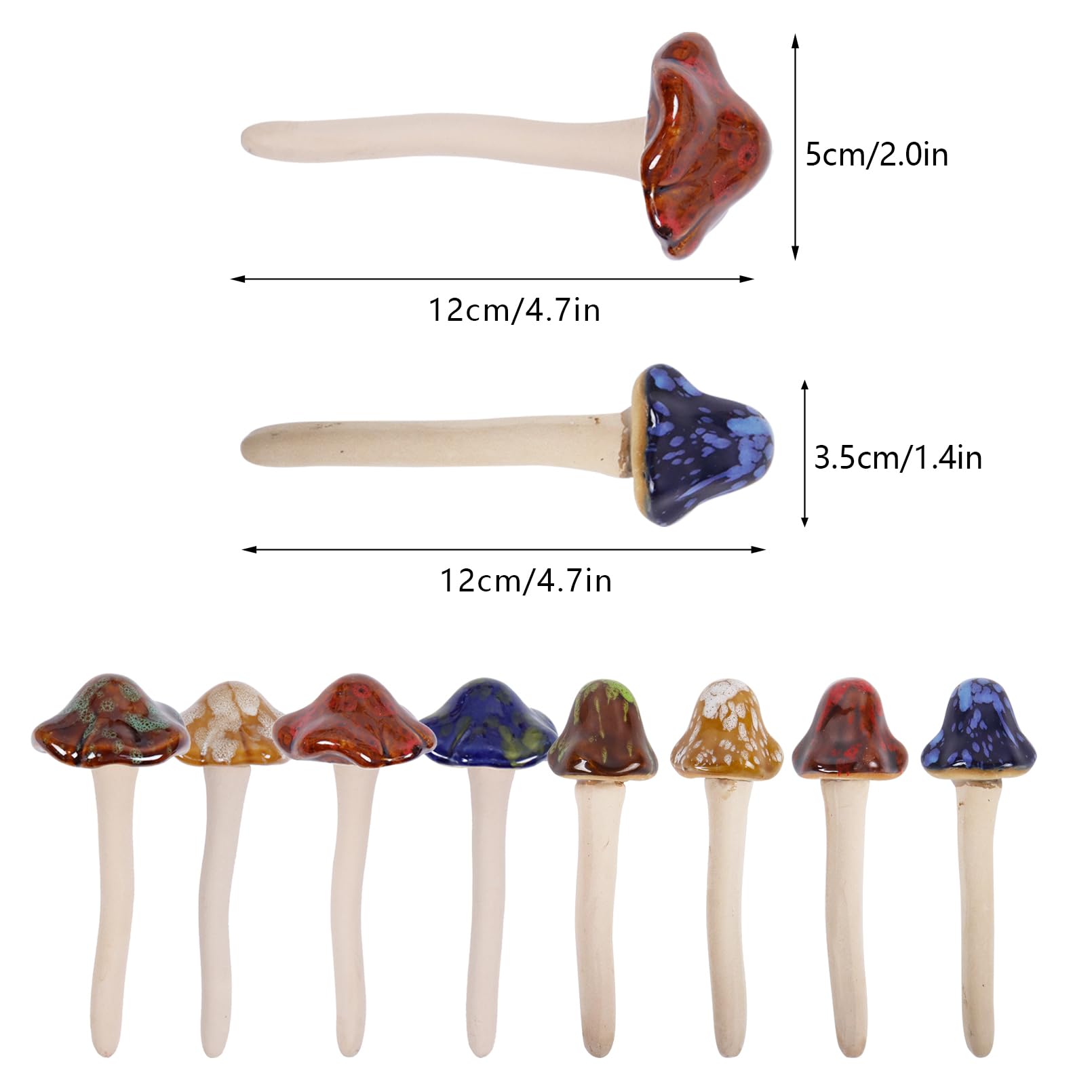 Nwvuop 8 Pack Mushroom Garden Ornaments Ceramic Garden Mushroom Set, Small Fairy Garden Ornaments Outdoor(12× 5cm, 12× 3.5cm) - Image 2