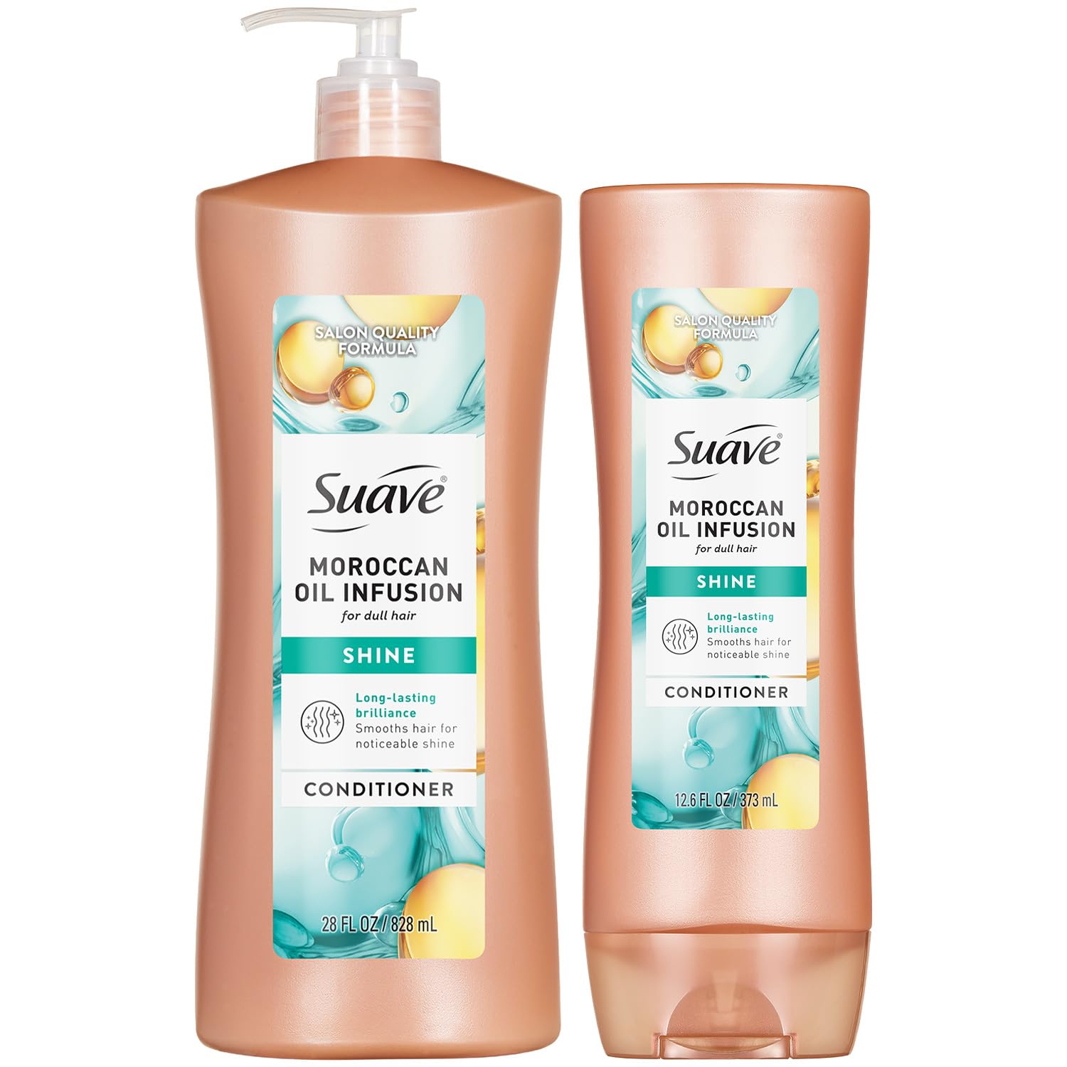 Suave Shine Conditioner, Moroccan Oil Infusion, 2-Size Bundle, Lightweight Moisture for Revitalizing Dull, Dry Hair