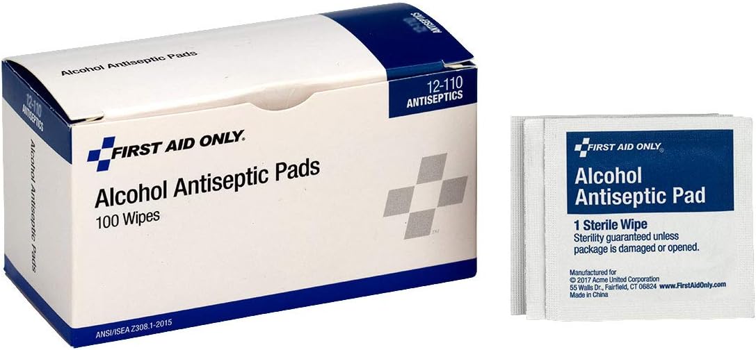 First Aid Only 12-110 Alcohol Wipes, Individually Wrapped, 100 Per Box