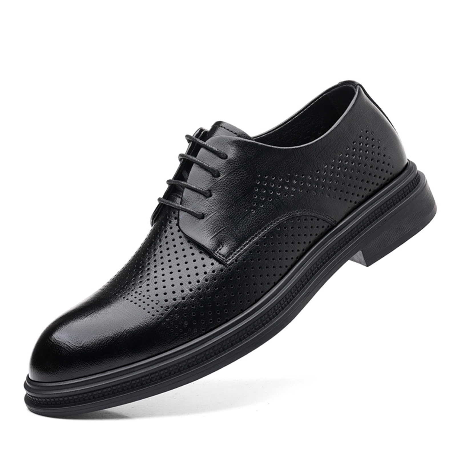 Mens Formal Oxfords Dress Shoes Breathable Hollow Pointed Toe Lace-up Casual Leather Derby Shoes Wedding Work Office