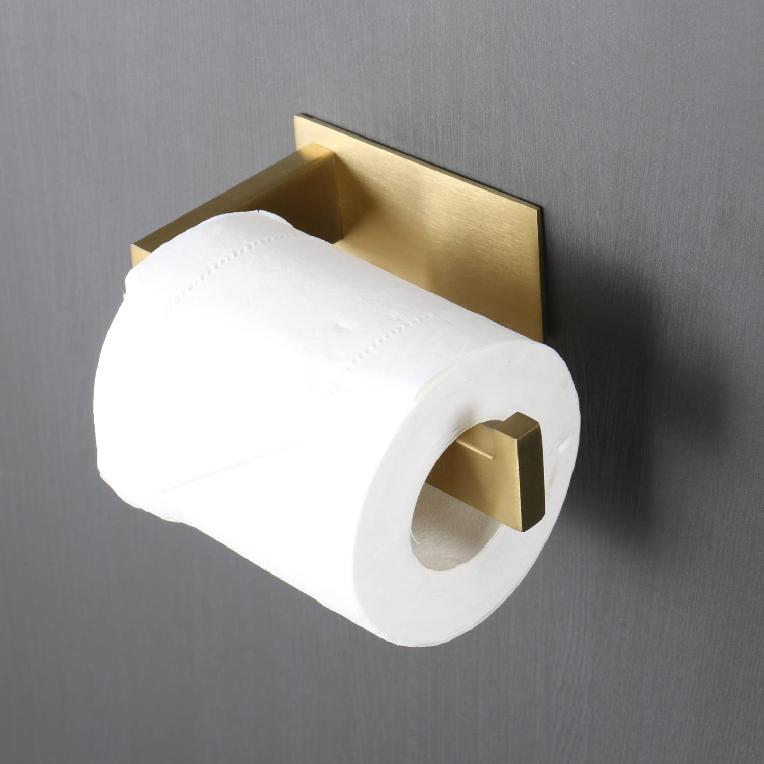 Toilet Paper Holder, Self Adhesive Tissue Holder Stainless Steel Rustproof Paper Roll Holder, No Drilling Easy to Install, Toilet Paper Rack Suitable for Office, Bathroom (Brushed Gold) — Amazon image 2