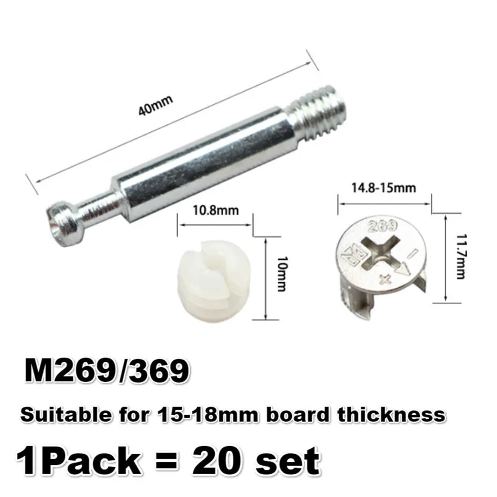 IVYARD 20 pezzi/lotto 3 in 1 per ruota eccentrica, fissaggio per mobili, fissaggio a vite con tassello e dado preimpostato (colore : 20 pezzi 369)