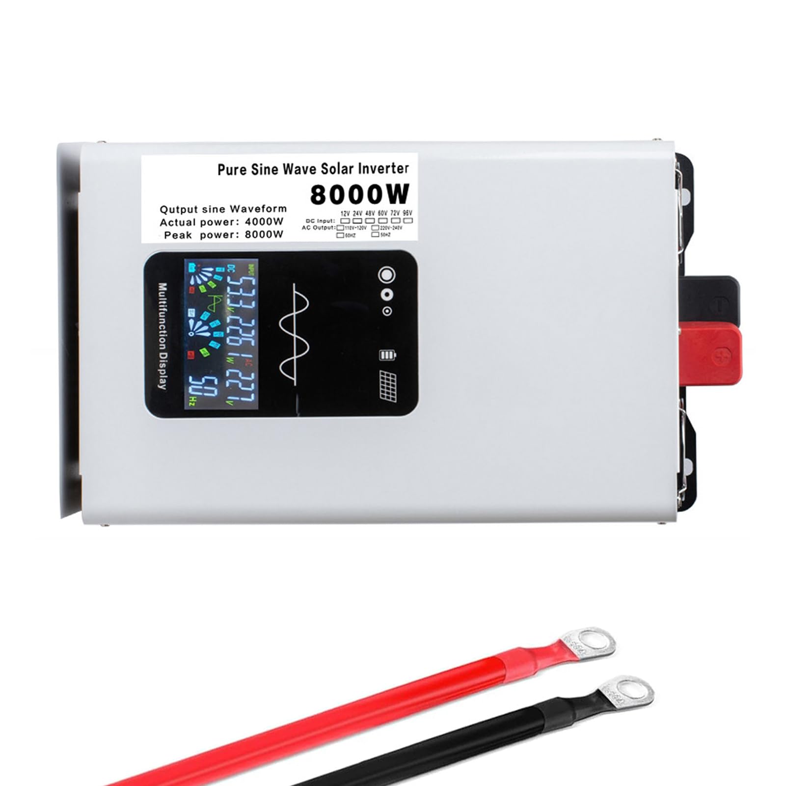 Falownik Sinusoidalny 4000W DC 72V/60V/48V/24V/12V z ładowarką i Wejściem DC, Wyjściem AC 120V/240V, Szczytowy Falownik Solarny 8000W do Urządzeń Elektronicznych i Zasilania Awaryjne(Size:48v to 120v)