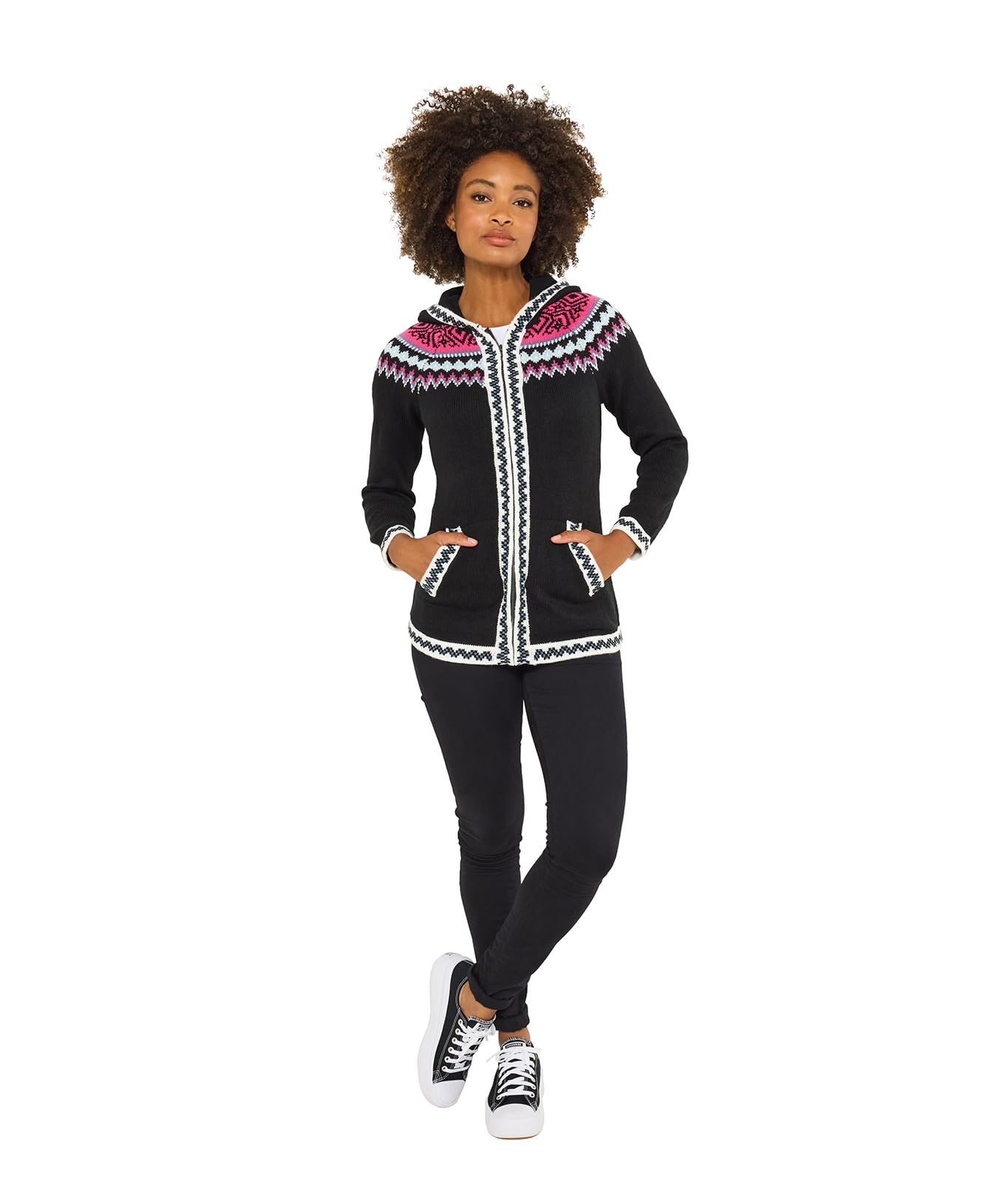 Joe Browns Women's Hooded Fairisle Jumper, Regular, Black, UK 10