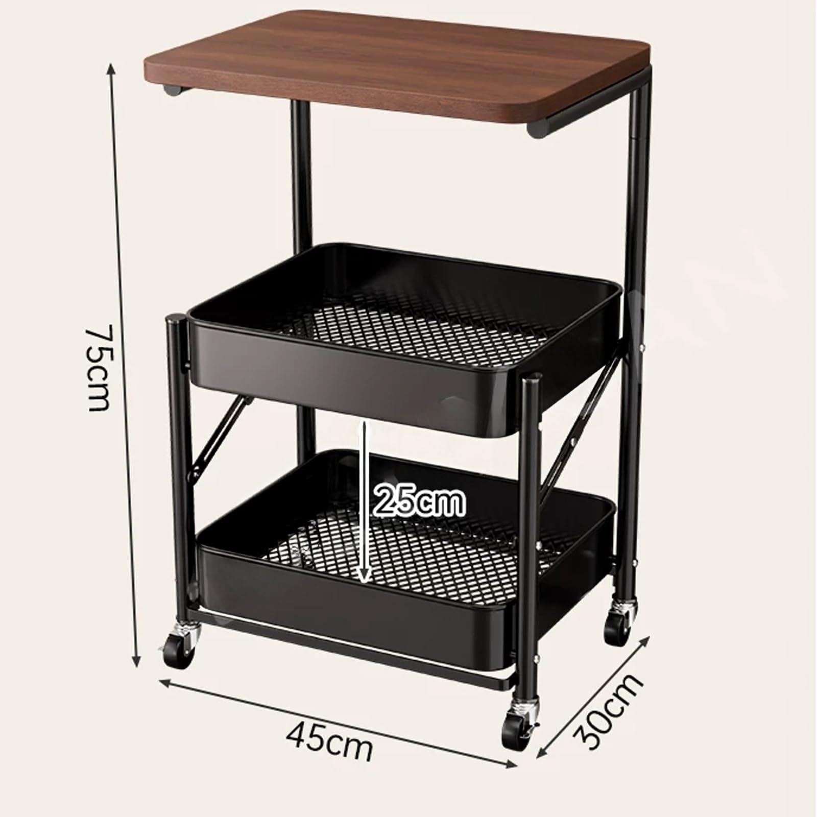 Carro de Almacenamiento Carro rodante Plegable, Estante móvil for Almacenamiento de refrigerios, mesita Noche, Organizador(Negro)