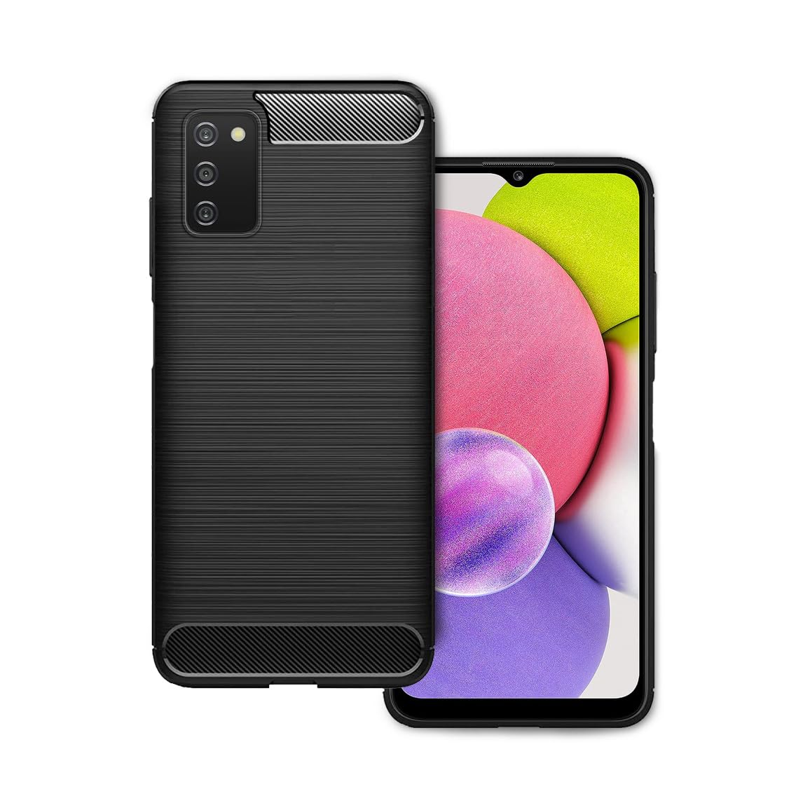 Plus Carbon Fiber Brushed Texture Shockproof Back Case Cover for Samsung Galaxy A03s - Midnight Black