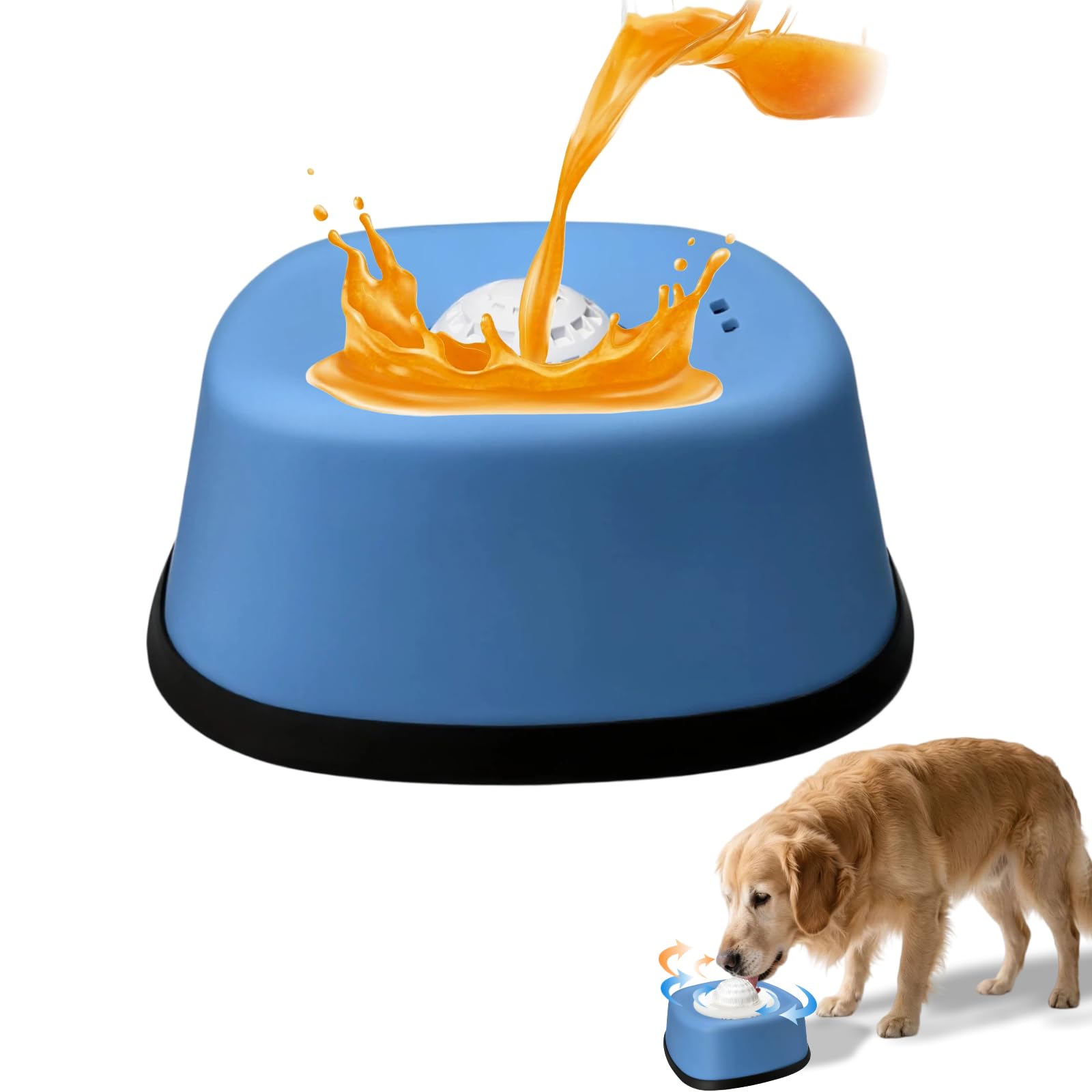 Photo 1 of Slow Feeder Dog Bowl for Liquid Treats & Bone Broth - Anti-Slip with Interactive Obstacle Ball, 3/4 Cup Lick Bowl for Yogurt, Post-Op Nutrition, All Ages & Small Medium Large Breeds (Blue)
