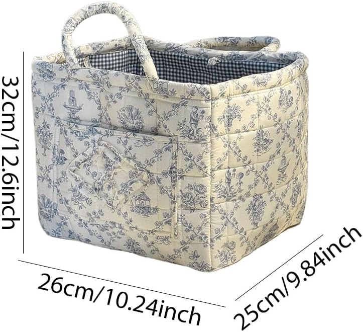 JQWYGB Foldable Laundry Basket Boho Bear Storage Basket Floral Quilted Fabric Car Storage Basket Handles Large Laundry Baskets for Clothes and Dolls