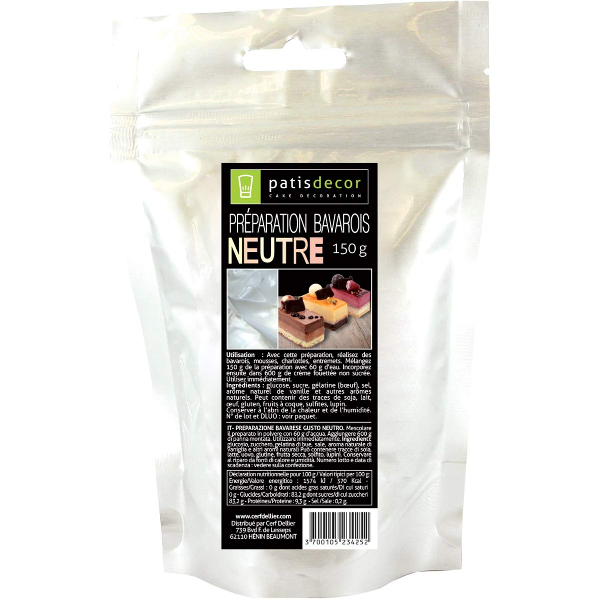 PATISDECOR Préparation Bavarois Neutre 100 g P2012
