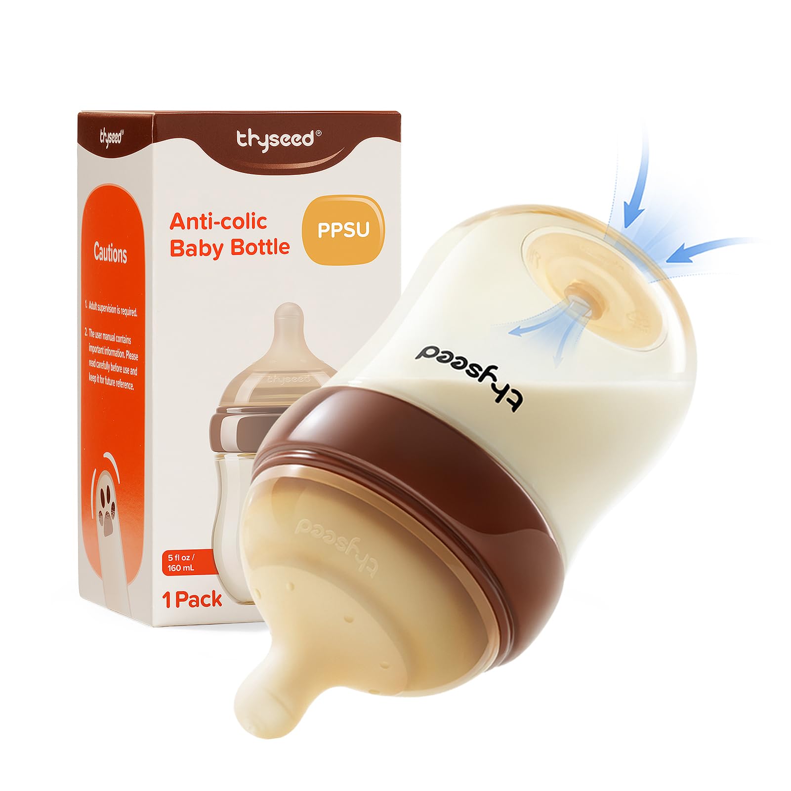 Thyseed PPSU Natural Anti-Colic Baby Bottles | Newborn Breast Like Nursing Bottle for Breastfed Babies with Nipple(0-1 Months),5oz,1pack