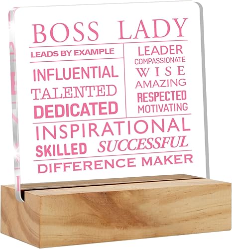 Regalo inspirador de agradecimiento a la jefa, regalos para mujer, decoración de escritorio rosa, placa de escritorio de acrílico con soporte de