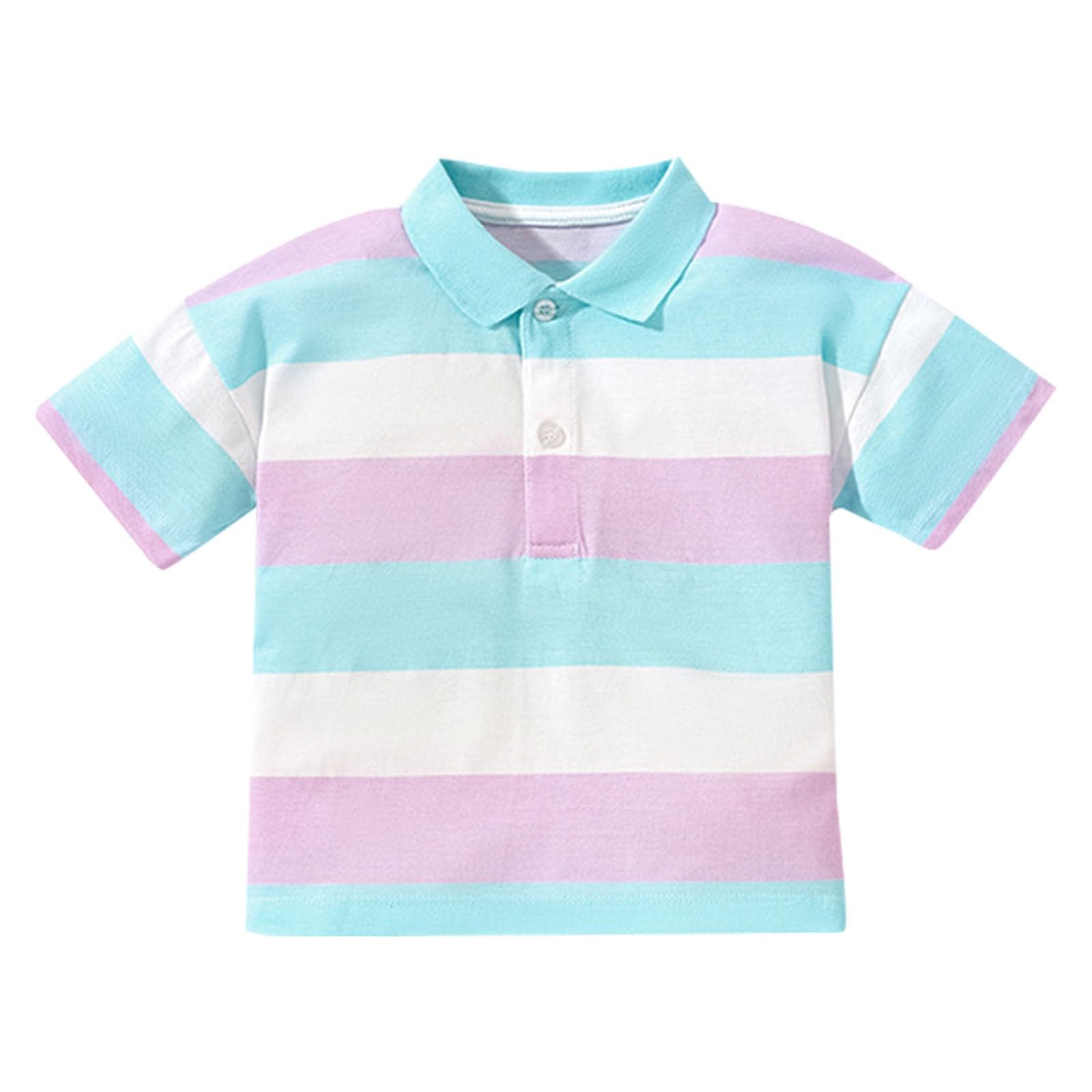 Boys Girls ???????????????? Shirt, Short Sleeve Cotton Tee, Striped Lapel Button-Up Top, Toddler Kids Summer (Pink, 5-6 Years)
