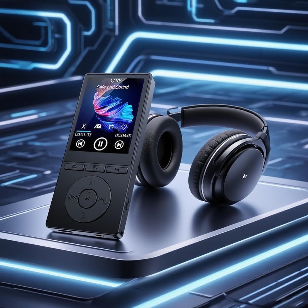 64GB MP3 Player Bluetooth 5.3, MP3 Player mit Lautsprecher, Musikwiedergabe, Sprachrekorder, E-Book, HiFi-Sound, Kopfhörer, MP3-Player Ideal für Sport, Support 128GB TF Card, Schwarz