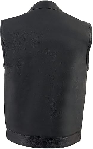 Miniatura 2 de Milwaukee Leather MLM3510 - Chaleco de cuero negro de alta calidad para hombre, estilo club, doble cierre, cuello abierto, chaleco de motociclista,