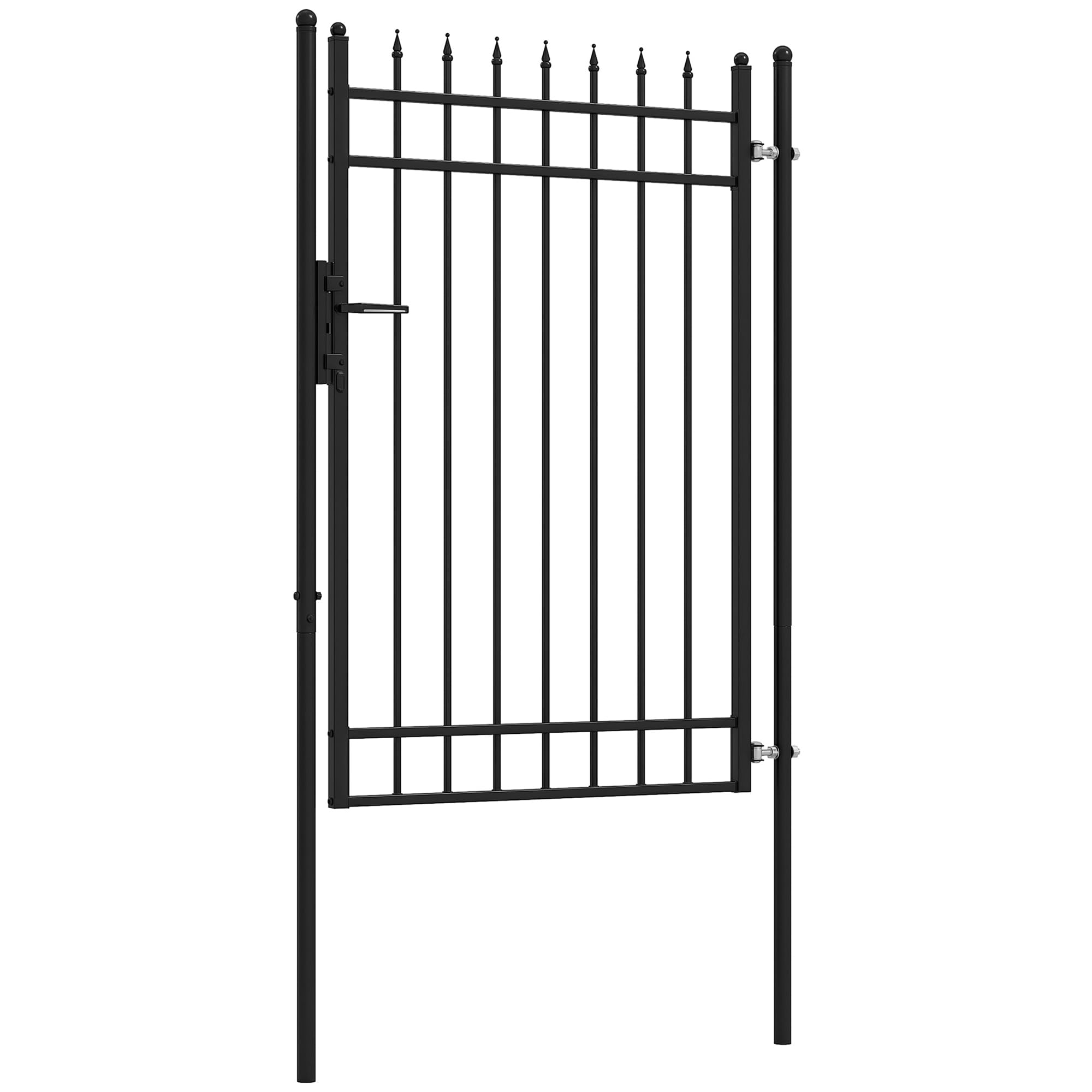 Outsunny Cancelletto da Giardino con Serratura, 3 Chiavi e 2 Paletti da Interrare, Cancello da Esterno in Acciaio Zincato, 107x204 cm, Nero