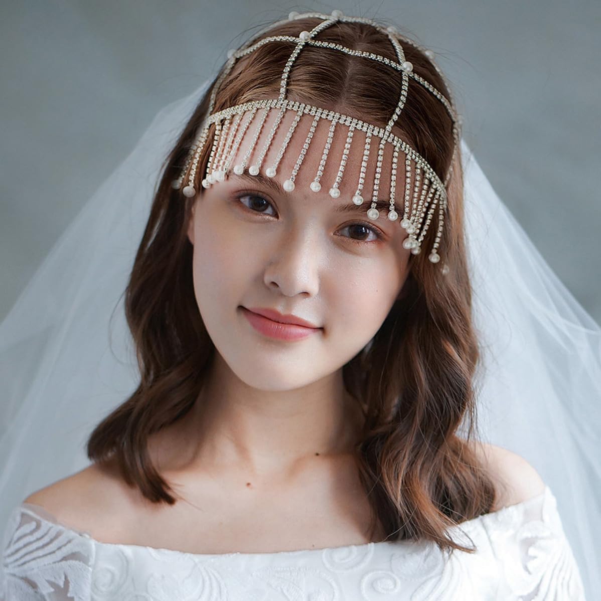 Rhinestone Headdress Elegant Forehead Chain White for Women Adults