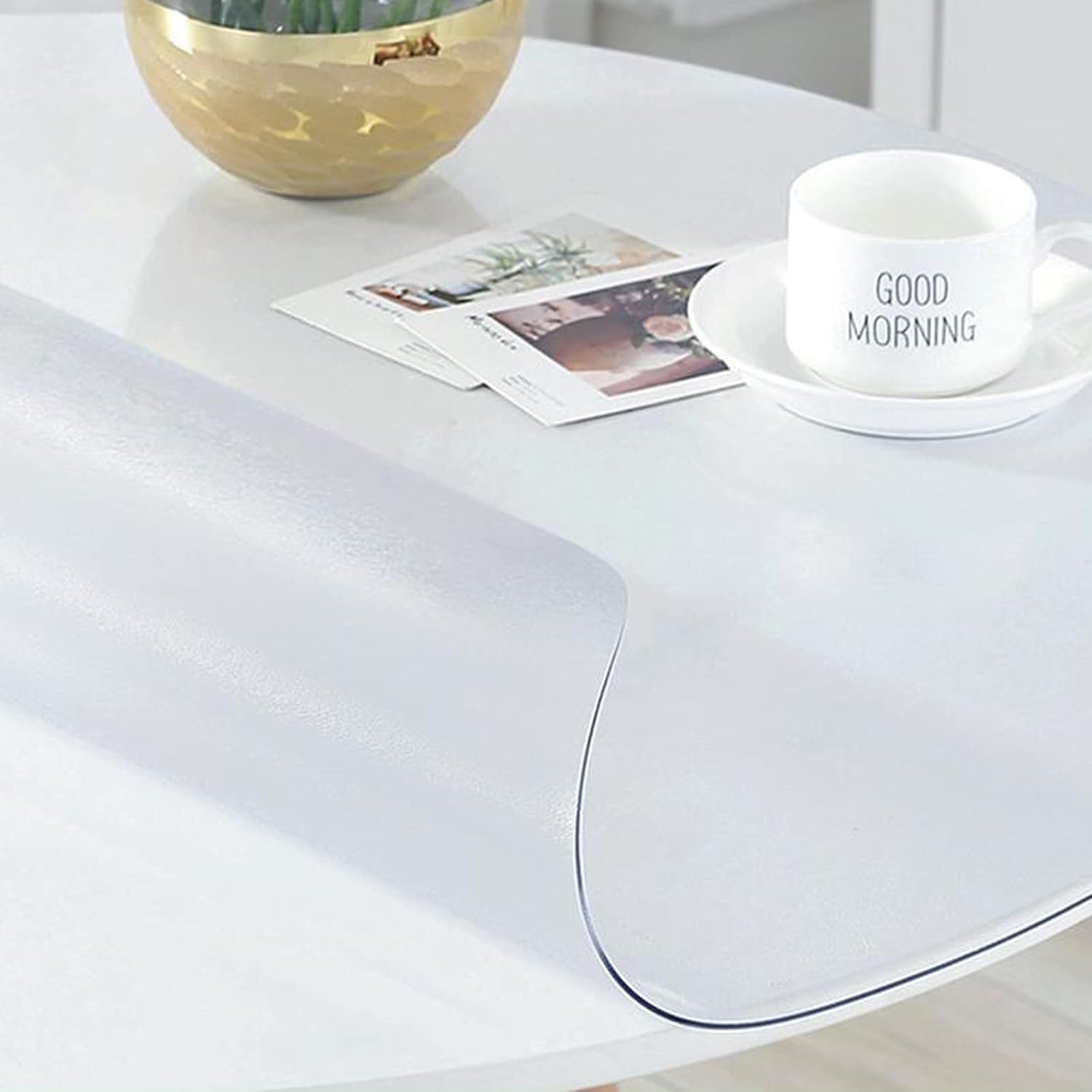 Plastic Table Mat Round PVC Tablecloth, 2mm Thick Frosted Finish, Suitable for Dining Room Or Study Desks Wipeable and Heat-Resistant(110cm)
