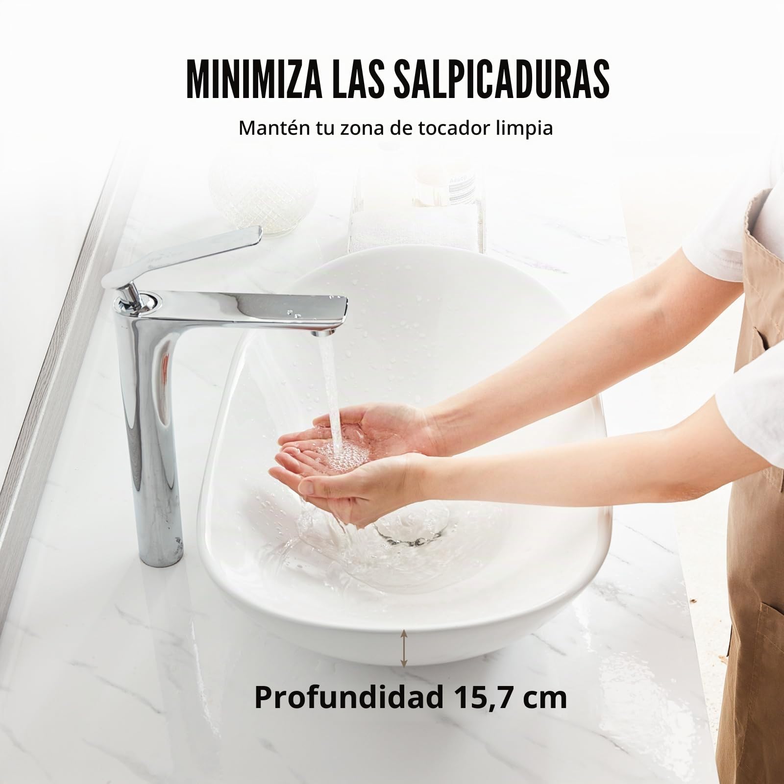 VEVOR Lavabo Ovalado de Cerámica Blanca para Baño, 592 x 361 x 158 mm, Sobre Encimera, Estilo Moderno, Bien Empaquetado para Hotel, Inodoro, RV, con Fregadero de Vasija