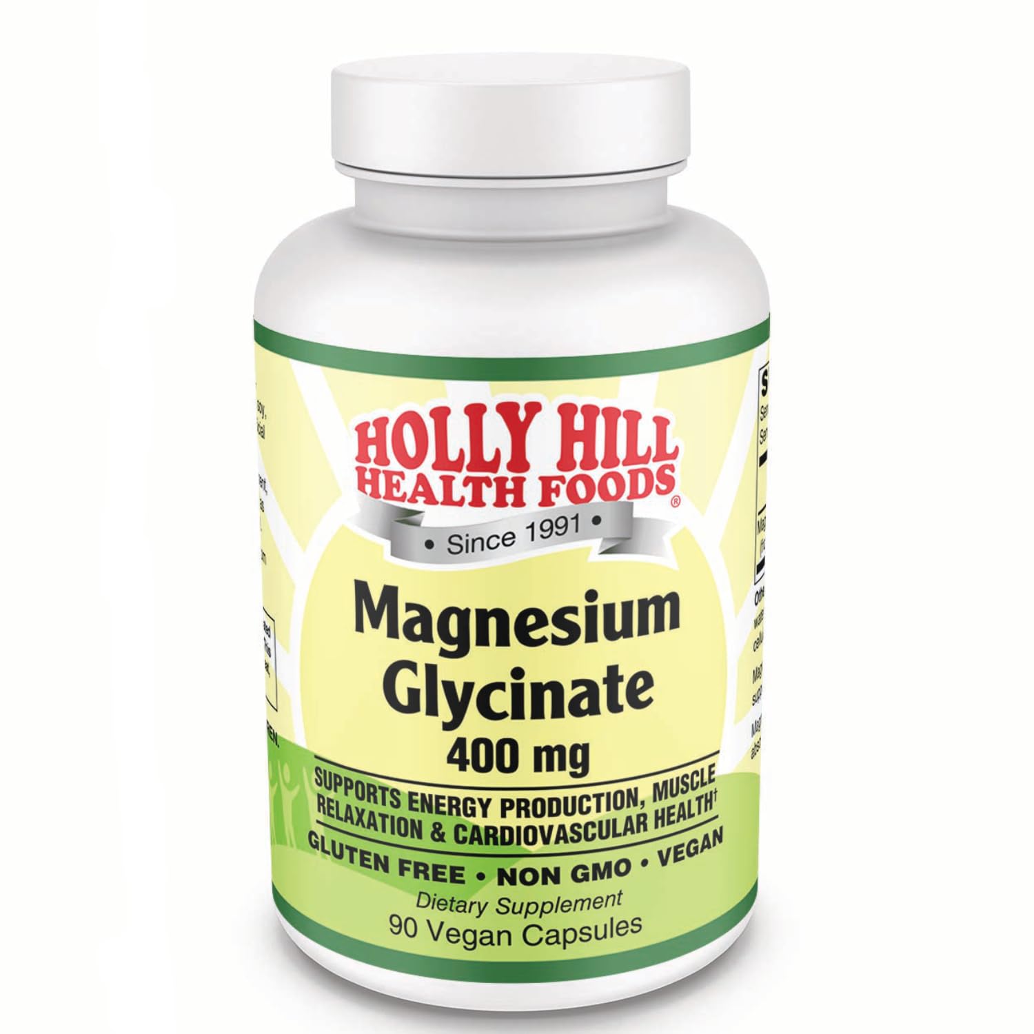Holly Hill Health Foods Magnesium Glycinate 400mg, 90 Vegetarian Capsules